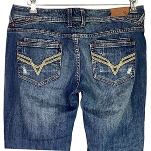 Vigoss Women 11 JR Distressed Cuffed Capri Jeans Blue Cotton Spandex Creased